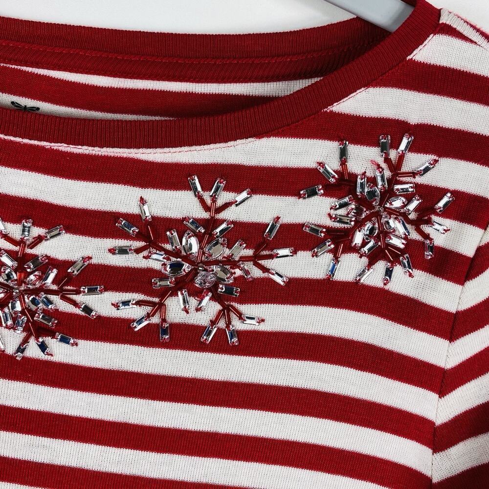 Talbots Size Xs Striped Snowflake Embellished T-S… - image 3